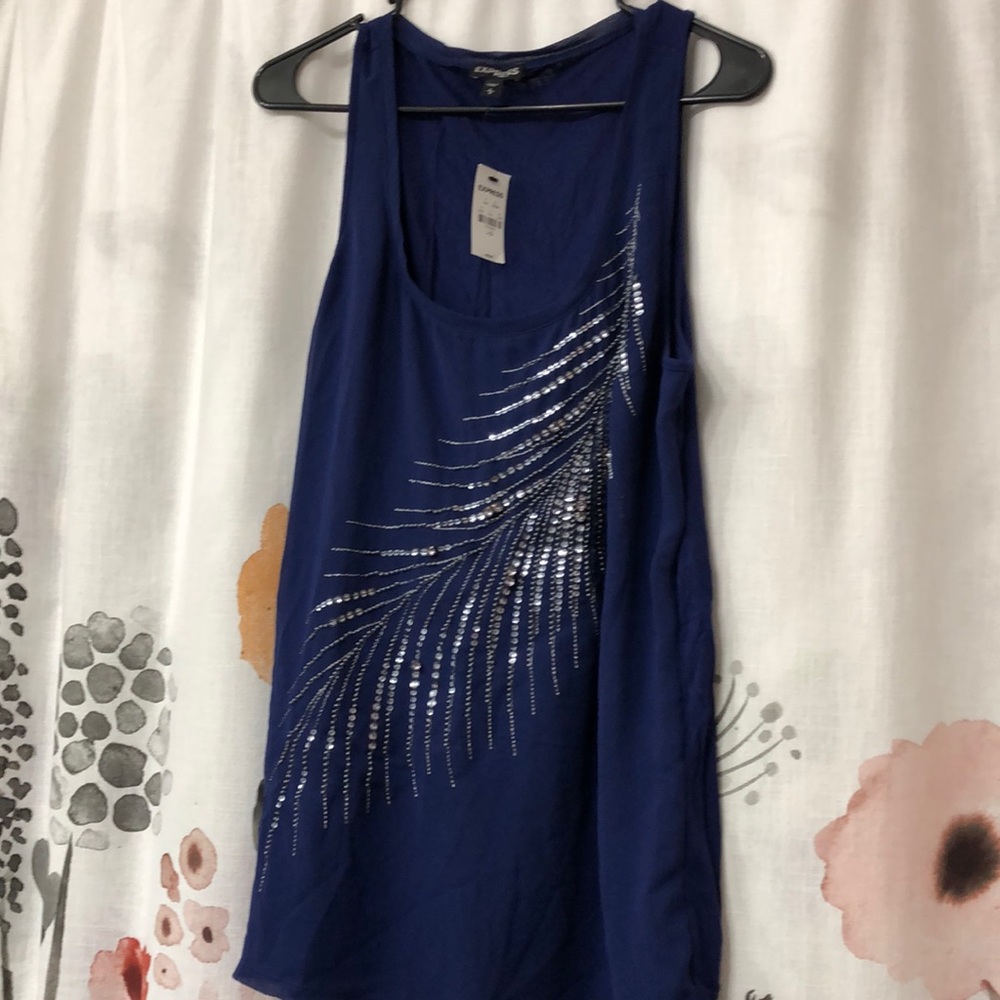 Express top navy blue with tags.  Front beaded.  Great detail.  Large